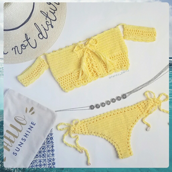 LAST ONE yellow Crochet lace up bikini - Picture 3 of 7